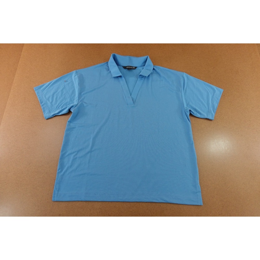 Mercer + Mettle Womens Size Large Blue Short Sleeve Collared V Neck Polo New